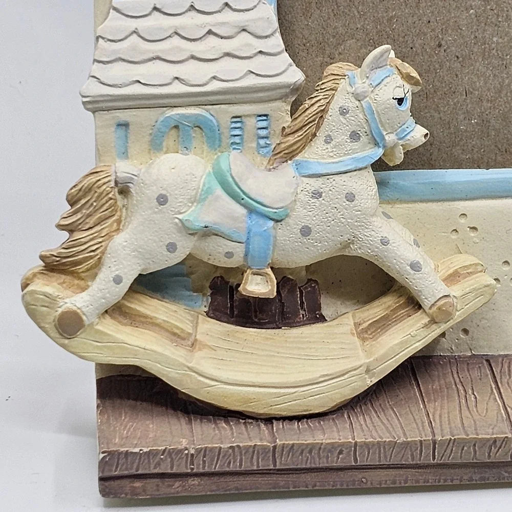 Vintage 1991 Burnes of Boston Nursery Picture‎ Frame Rocking Horse Cat 3D Relief